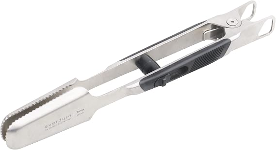 Everdure by Heston Blumenthal Premium Medium Grilling Tongs: Brushed Stainless Steel with Soft Grip Handle, Sturdy Tongs for Cooking, Great for Grilling Large Cuts of Meat, Bottle Opener and Hang Zone