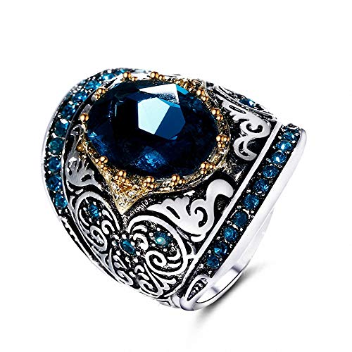 Vintage Peacock Blue Gemstone Ring Jewelry Gift for Women