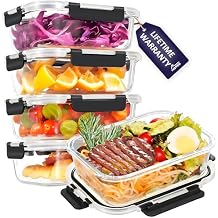 HOTEC 35OZ Glass Food Storage Container, Airtight Glass Lunch Fruit Containers with Lids - Microwave, Oven, Freezer and Dishwasher Safe, 4-PACK