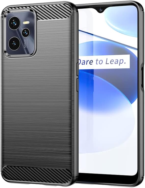 Case for Realme C35 Case, Realme Narzo 50A Prime Case, Slim Thin Carbon Fiber TPU Rubber Protective Cases Anti-Scratch Shockproof Cover for Realme C35 Black
