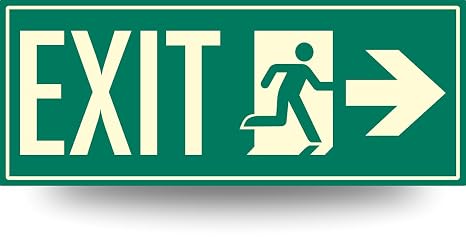 Low Proximity Photoluminescent Exit Sign Running Man (Right Arrow) 15" x 6". Aluminum Code Approved ASTM E2072 IBC 2012/NFPA 101 2012