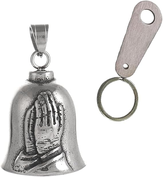 Praying Hand Motorcycle Ride Bell, Stainless Steel Guardian Motorcycle Angel Bell, Gremlin Bell Motorcycle Accessories Luck Charm