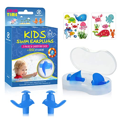 Hearprotek 2 Pairs Swimming Ear Plugs for Kids, Soft Reusable Water earplugs for Kids Swimming Bathing and Other Water Sports