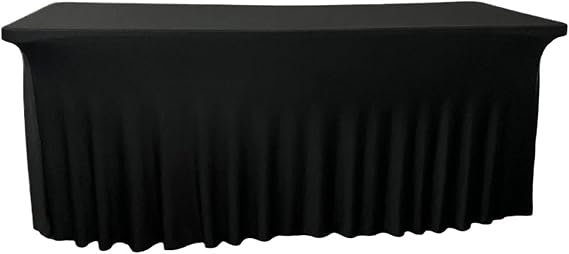 Rectangular Table Skirt, Waterproof Elastic Spandex Tablecloth Bicolor 4-8FT(Black,8FT 244x76x76cm)