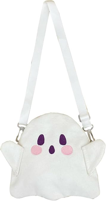 Halloween Ghost Purse Funny Cute Ghost Plush Bag Soft Fluffy Ghost Bag with Adjustable Strap Zipper Halloween Purse for Women Girls, Halloween Purse