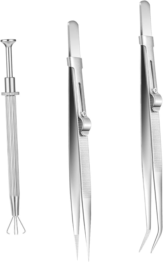 Piercing Ball Grabber Tool Set,3 PCS Professional Precision Tweezer Stainless Steel Diamond Holder Pick-Up Tool Diamond Piercing Clamp for Jewelry Making