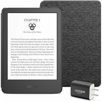 Kindle Essentials Bundle including Kindle (2024 release) - Black, Fabric Cover - Black, and Power Adapter