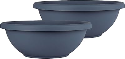 The HC Companies 15.5 Inch Shallow Garden Bowl Plant Pot with Drainage, Lightweight UV-Resistant Plastic Planters for Succulents & More, 2-Pack Planters for Indoor Outdoor Home Decor, Slate Blue