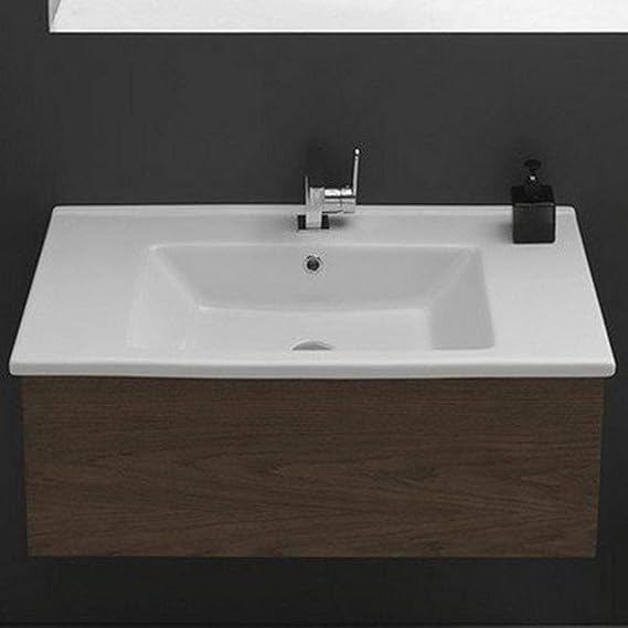 067600-U-One Hole Arte Rectangular Ceramic Self Rimming Bathroom Sink, White