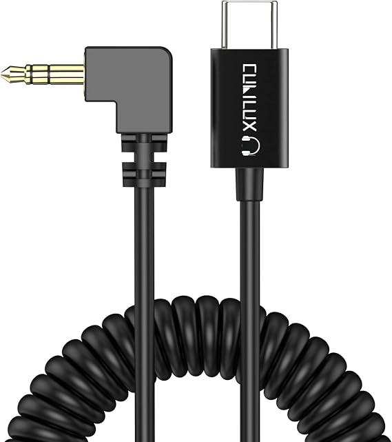 Cubilux Coiled Short USB C to 3.5mm Male Audio Cable Compatible with iPhone 17/16/15, iPad Pro 13/12.9/11, Galaxy S25/S24, Pixel 10/9/8/7 Pro, Right Angle Type C Aux Cord for Car Radio, Speaker, 1 FT