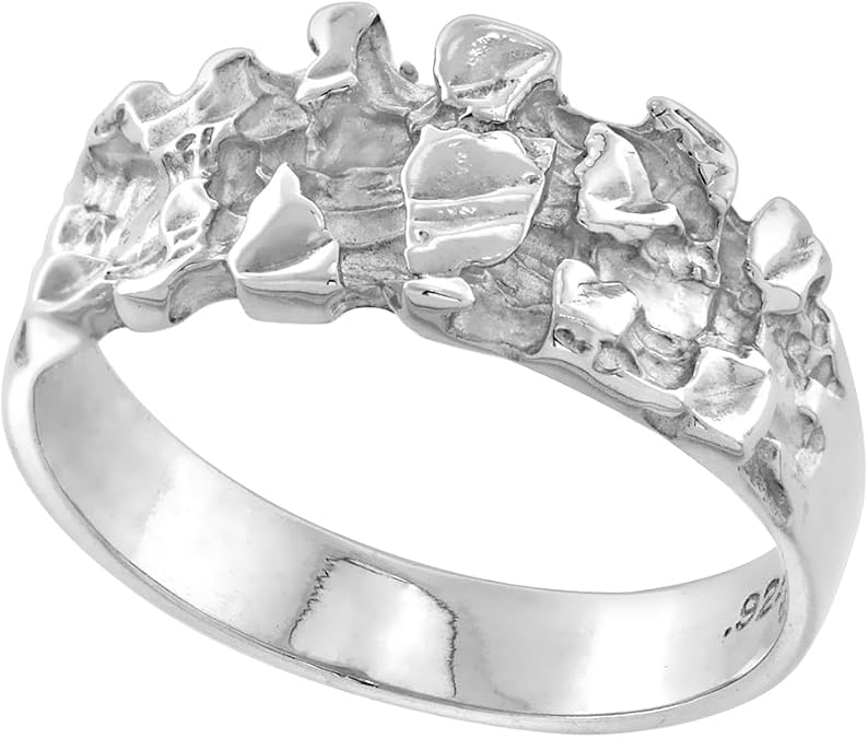 Dainty Sterling Silver Rectangle Nugget Ring for Men 3/8 inch wide sizes 8-13