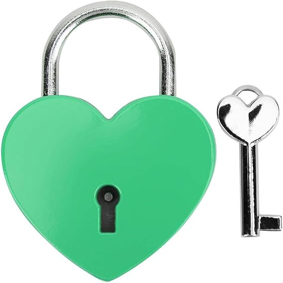 45x59mm Green Heart Shaped Mini Padlock, Colorful Zinc Alloy Lock with Keys for Jewelry Box Diary Storage Chest Luggage