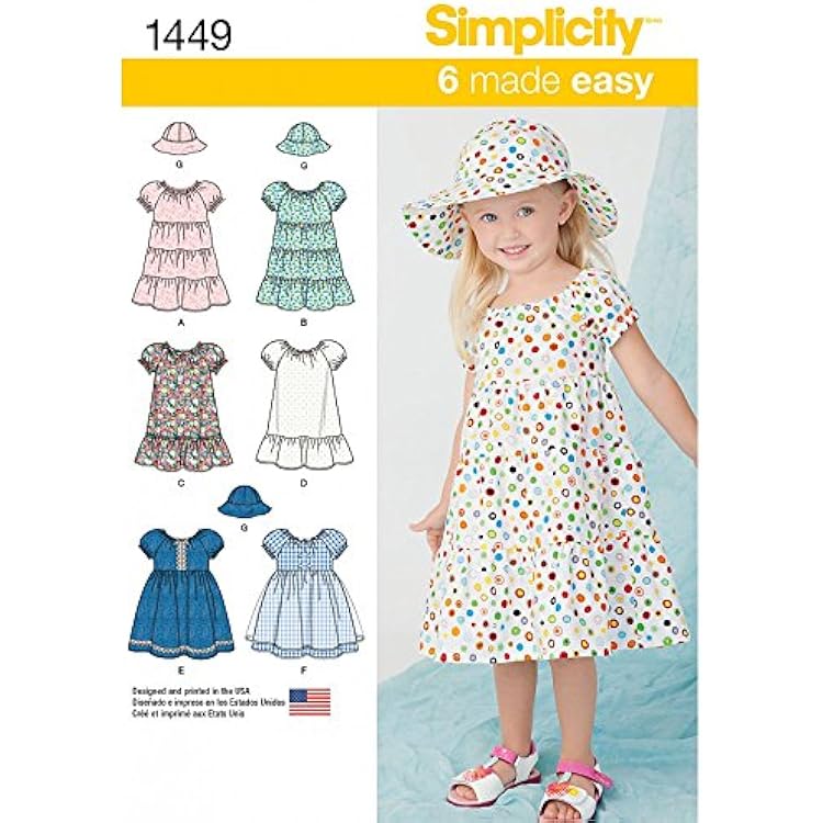 Simplicity 1449 Easy to Sew Toddler Girls Dress and Hat Sewing Patterns, Sizes 2-4