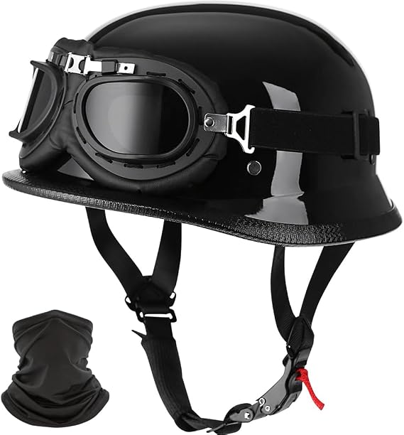 Motorcycle Half Helmet, Vintage Motorcycle German Half Face Helmet, DOT/ECE Approved Retro Open-Face Helmet with Quick Release Buckle for Adult Cap Half Shell Motorbike Helmet