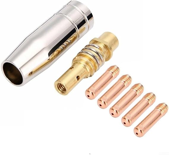 MIG for contact Tips 15AK, MB15 Consumable Set with Nozzle and Holder, for Rilon Riland Jasic Mitech Welding Torch, 7 Pieces Assorted Sizes(0.6mm)