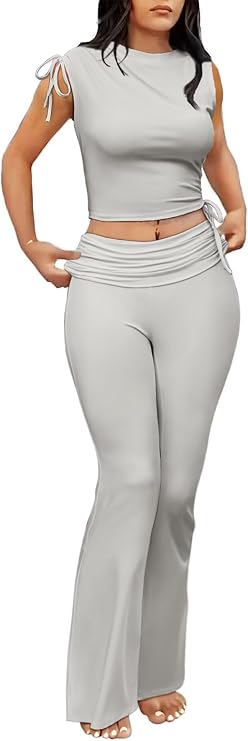 Sexy Two Piece Pant Suit for Women Summer Cropped Tops Matching Sets Casual Outfits Gary M