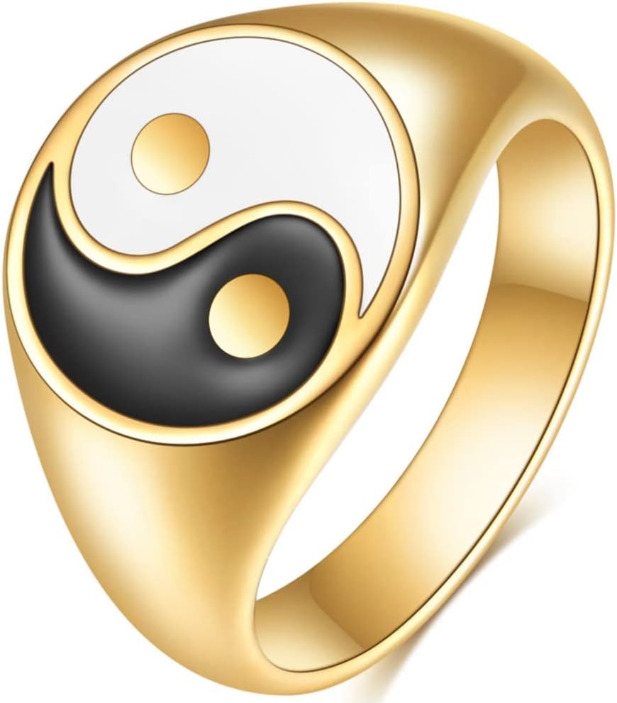 Jude Jewelers Stainless Steel Round Signet Shape Chinese Taiji Yin-Yang Feng Shui Cocktail Party Biker Ring