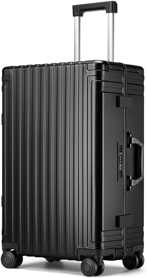 All Aluminum Hardshell Luggage, Airline Approved Zipperless Hardside Carry on Suitcase with Spinner Wheels, Checked Aluminium Luggage Metal Rolling Luggage Case for Travel, Business (Black, 24 inch)