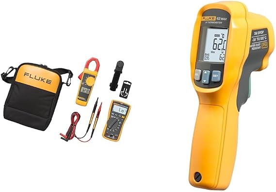 Fluke 117/323 KIT Multimeter and Clamp Meter Combo Kit + 62 MAX IR Thermometer, Non Contact,20 to +932 Degree F Range