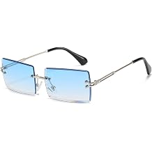 Retro Rimless Rectangle Sunglasses for Women Men Transparent Glasses Y2K Vintage Eyewear
