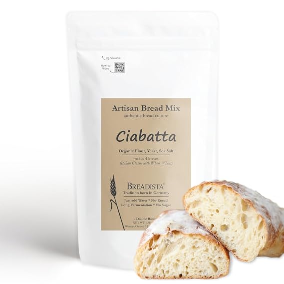 Breadista Ciabatta Bread Mix, 1.8 lb Makes 4 Loaves, No-Knead