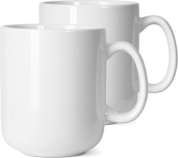 Smilatte 20 OZ Large Coffee Mug, M016 Plain Ceramic Big Tea Cup with Handle for Dad Men, Set of 2, White