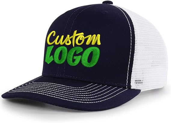 Custom Logo Embroidered Trucker Hats for Men Adjustable Snapback Mesh Cap Great for Outdoors Baseball Cap Navy/White
