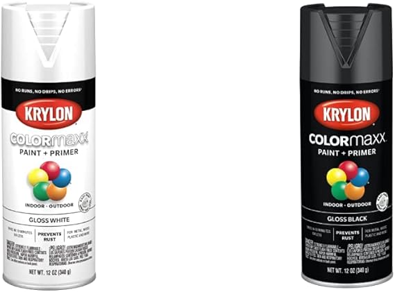 Krylon COLORmaxx Spray Paint and Primer Gloss White (Pack of 1) and Gloss Black (Pack of 1)