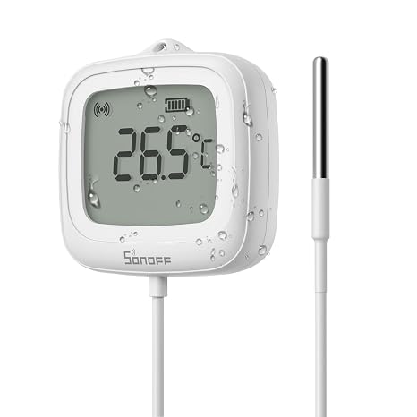 SONOFF SNZB-02LD Zigbee Waterproof Temperature Sensor with 1.5M Stainless Steel Probe, LCD Display,40~115C Range, APP Monitoring, Magnetic Mount, Works with Zigbee Hub