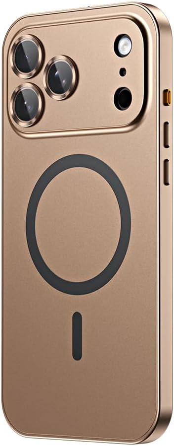 iPhoneケース、MagSafe対応、磁気ラグジュアリー2イン1アルミニウムメタルフレームPCバックボード、スリムフィットミリタリーグレードの落下保護耐衝撃携帯電話ケースデザートゴールド、iPhone 17