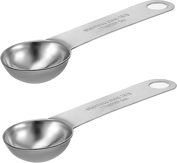 Yuanchu 2pcs Coffee Spoon Measure, 18/8 Stainless Steel 1 Teaspoon(1/3 tbsp | 5 ml | 5 cc | 1/6 oz) Measuring Spoons, Wide Handle Anti-Shake Teaspoons for Measure Ground Coffee Grains Protein Spices | More Corrosion Resistant, Wide Handle Anti-Shake, 1/3 tbsp | 5 ml | 5 cc | 1/6 oz