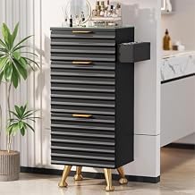 OmySalon Salon Station, Barber Station for Stylist, Hair Storage Cabinet with Glass Top & 4 Drawers & 3 Heat Resistant Tool Holders, For Beauty Spa, Salon, Black