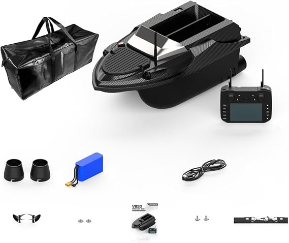 V080 Remote Control Bait Boat, 12V High-Speed RC Bait Boat with 9 Fishing Zones and 180 Waypoints