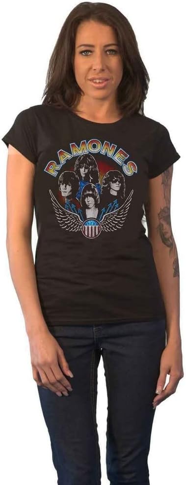 Rock Off Trade Small Black Ladies Ramones Vintage Wings Photo T-shirt