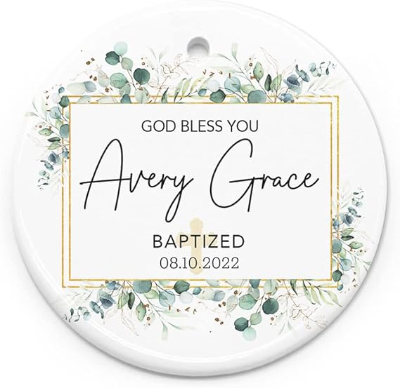 Personalized Baptism Ornament, Baptism Gift from Godmother, God Bless Christening Ornament, Custom Green Baptized Ceramic Keepsake, Christened Ornament Keepsake, Goddaughter 4