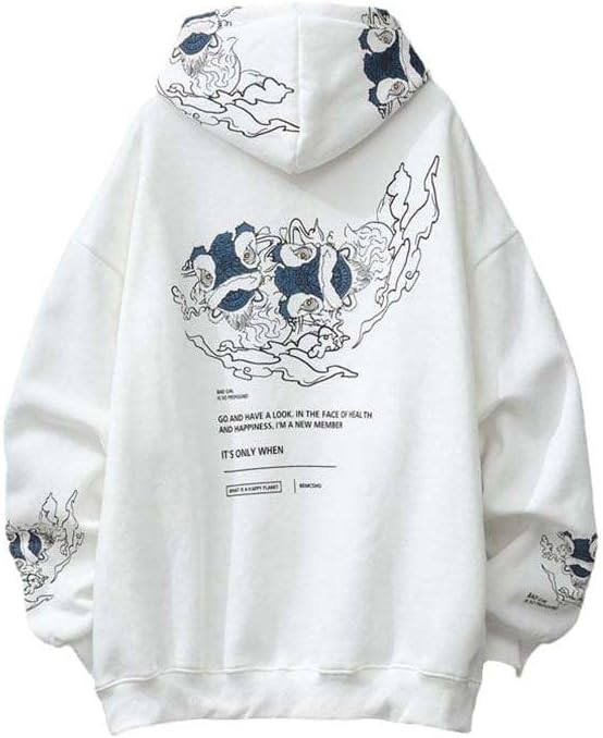 USTZFTBCL Anime Hoodies Sweatshirts Chinese Style Men Black Hoodies Sweatshirts Harajuku Pullovers Sweatshirts
