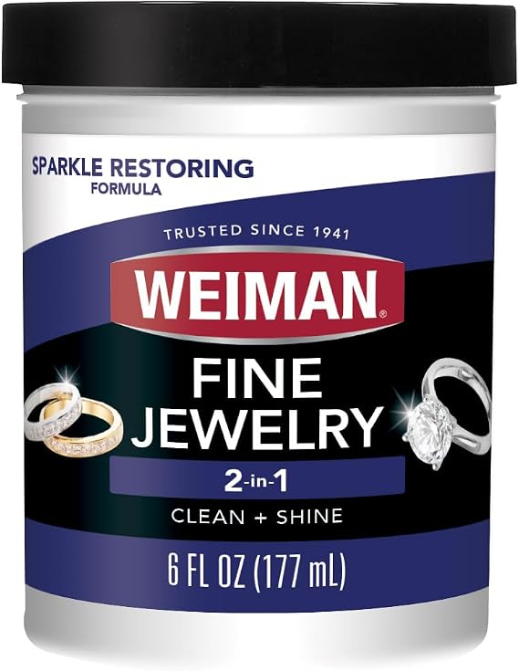 Weiman Fine Jewelry Cleaner Liquid with Cleaning Brush Restores Shine & Brilliance to Gold, Platinum, Precious Gemstones & Diamond Jewelry, 6 Oz