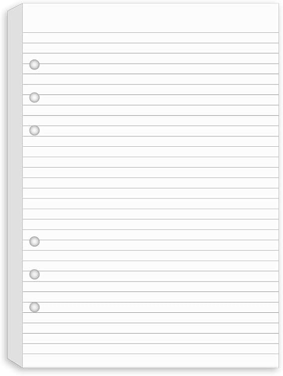 A5 Lined Paper Refill, 100 Sheets/200 Pages Refill Paper for Large Leather Journal/Filofax Binders, 6 Holes Punched, 100gsm Ruled White Filler Paper, 14.8 x 21cm