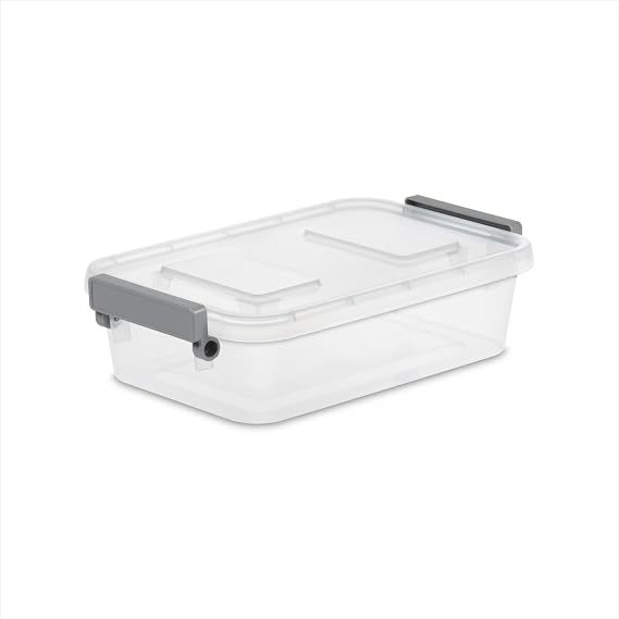 2.7 Quart Modular Latch Box, Clear Plastic Storage Box with Write-on ID Latches, Gray