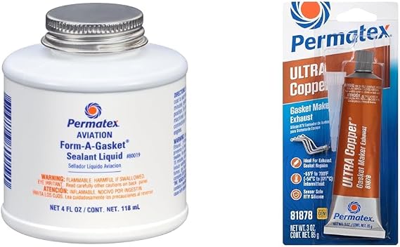 Permatex 80019 Aviation Form-A-Gasket No. 3 Sealant, 4 oz. & 81878 Ultra Copper Maximum Temperature RTV Silicone Gasket Maker, 3 oz. Tube
