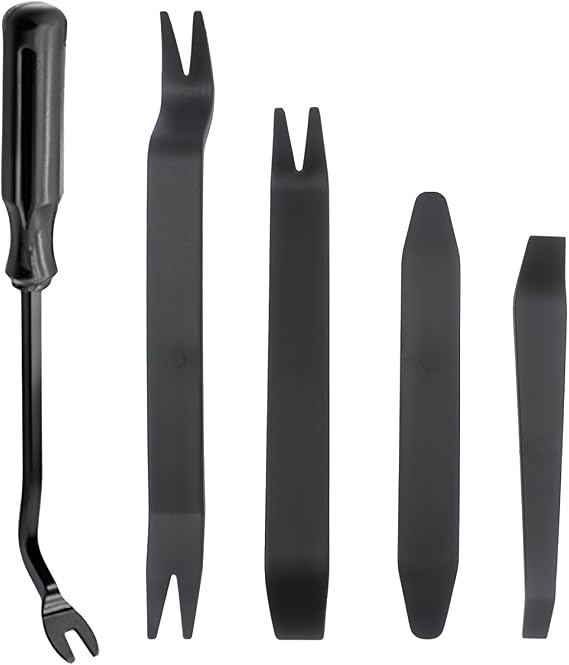 5 Pcs Trim Removal Tools, Pry Tools, Car Pry Tool Kit, Car Panel Door Audio Radio Stereo Removal Tools, Auto Clip Fastener Remover Pry Tool Set, Black