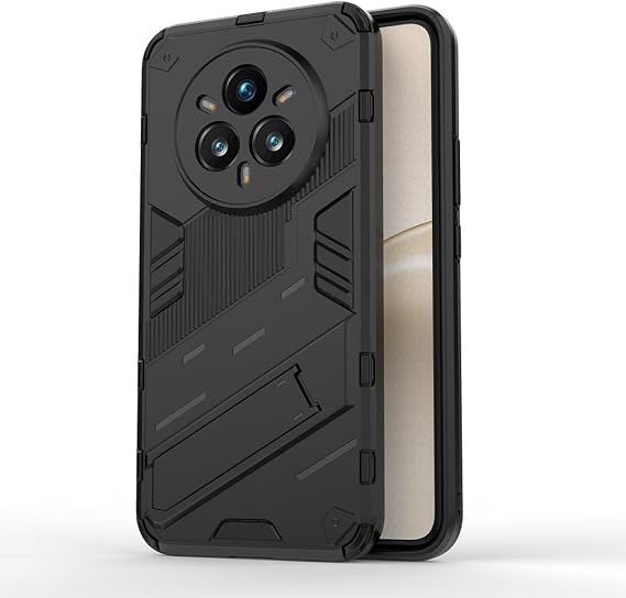 SEAHAI Case for Realme 14 Pro+ Plus 5G, Ultra-thin Protective Silicone TPU Shockproof Hybrid Hard PC Back Phone Cover, with Foldable Hidden Form Bracket - Black