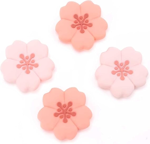 GeekShare 4PCS Cute Silicone Thumb Grip Caps, Kawaii Flower Shaped Joystick Cover Compatible with Nintendo Switch/OLED/Switch Lite (Sakura)