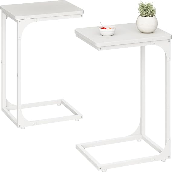 QEEIG C Shaped End Table Side Tables for Couch Set of 2, White