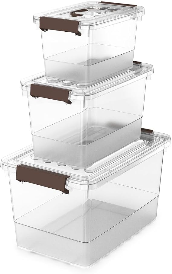 Clear Storage Bins with Lids (4 Qt / 7 Qt & 17 Qt) 3 Pack, Stackable Plastic Storage Containers with Latching Lids, Clear Storage Boxes for Closet, Garage, Pantry & Home Organization