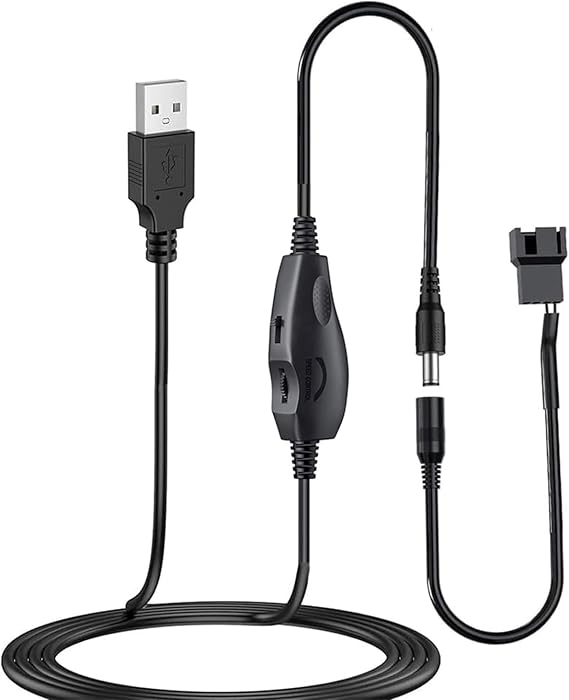 Delinx 12V PC Fan Speed Controller, USB to 4-Pin Splitter Cable | Long Wire Power Adapter, Compatible 2/3/4-Pin, Cooling Project for PC Server Cabinet DVR TV Router Receiver Xbox Greenhouse