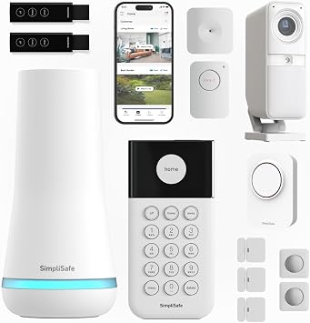 SimpliSafe Wireless Home Security Systems | 13 Piece Smart Home Alarm Systems with HD Indoor Security Camera | Mobile App & Works with Alexa | Professional Monitoring Available | Easy DIY Install