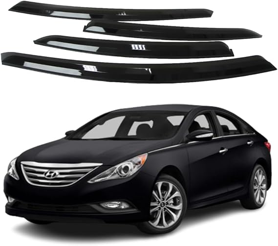 AUTOCLOVER Tape-On Rain Guards Window Visors 4 Pcs Set for Hyundai Sonata 2011 2012 2013 2014 / Window Deflectors, Out-Channel Vent Shades (Smoked 2011-2014)