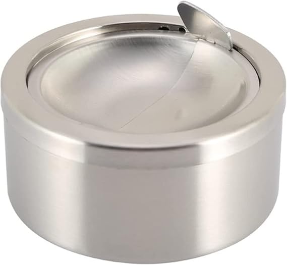 Nescope Stainless Steel Windproof Ashtray with lid Flip Top Ashtray for Indoor or Outdoor Use Ash Holder for Smokers Desktop Smoking Ashtray Home Office Decoration Classic Metal a Lid Ashtreys