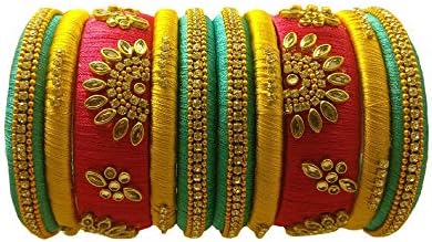 Designer Silk Thread Matching Bangle Set Bridal Wedding Chuda Indian Traditional Fashion Jewellery for Women Girls, 2.2, Silk